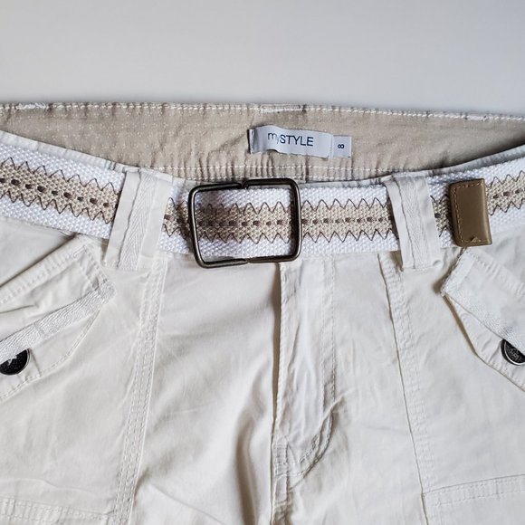 2/$30 Women's White Capri Shorts Belted Many Pockets Cotton Summer Beachy NWOT - Picture 3 of 8